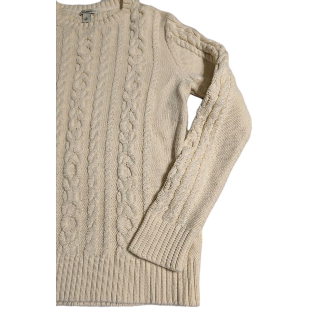L.L.Bean Cable Knit Sweater Womens Small Cream Cotton‎ Crewneck Classic - Picture 3 of 6